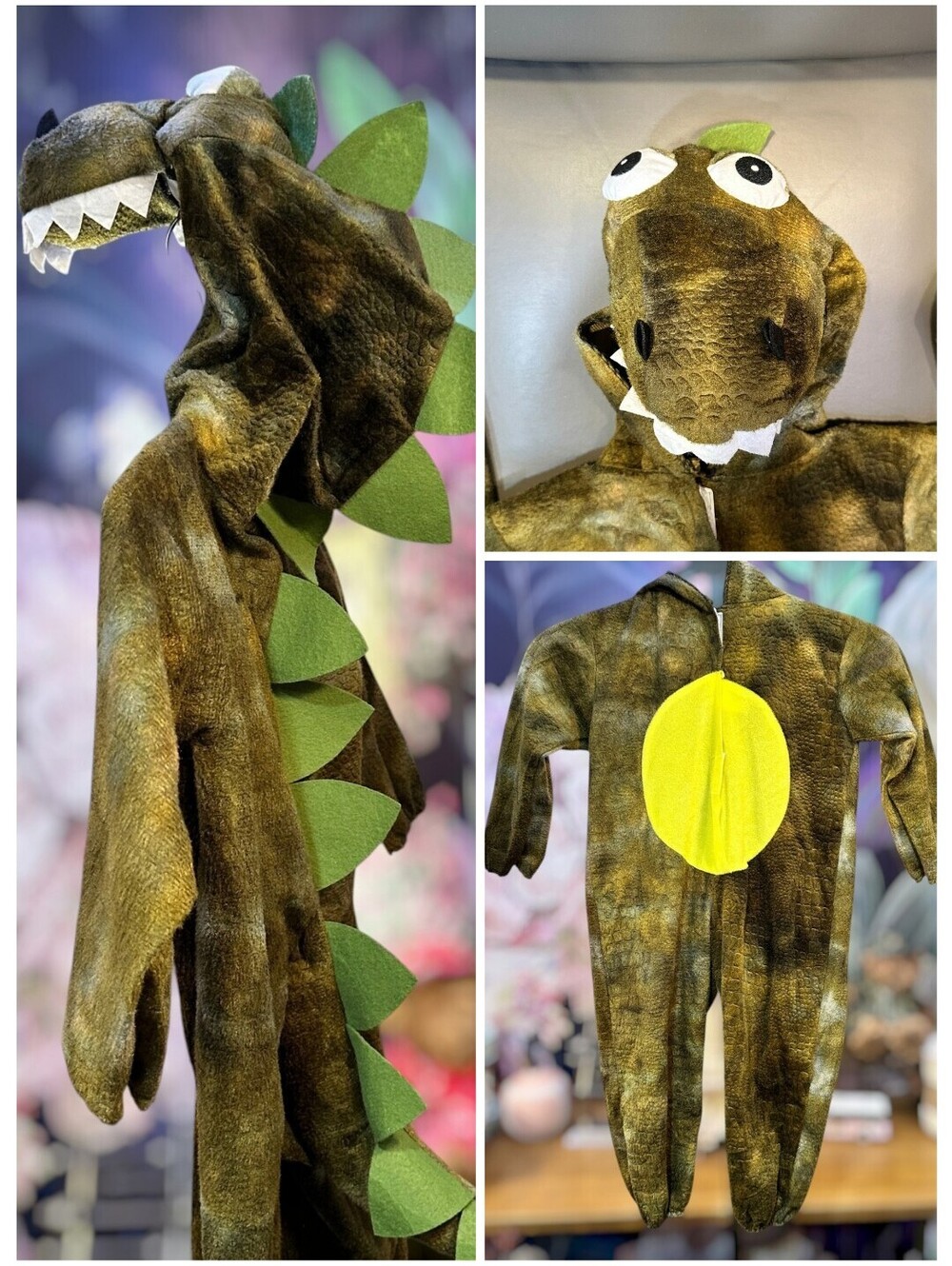 Pierce Clark 2T Brown Dinosaur Costume Hooded Jumpsuit Spikes Kidcore Halloween